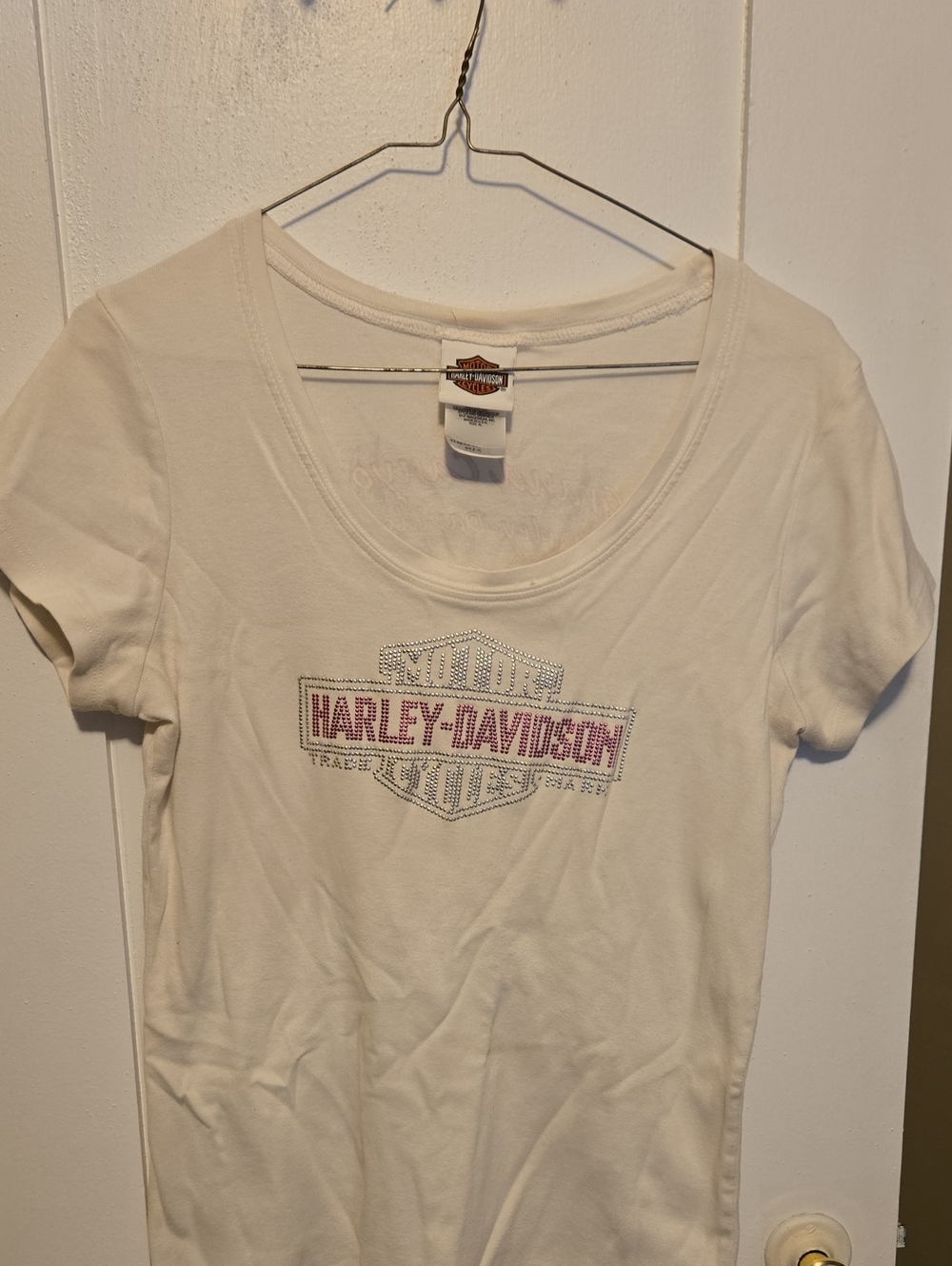 Harley-Davidson White Short Sleeve Tee with Rhinestone Logo